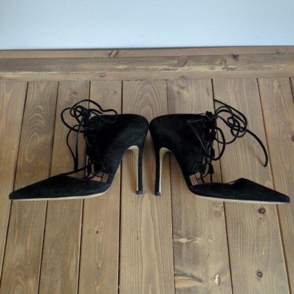 TopShop Black Strappy Faux Suede Lace up Heels 38/7.5 US - Picture 9 of 15